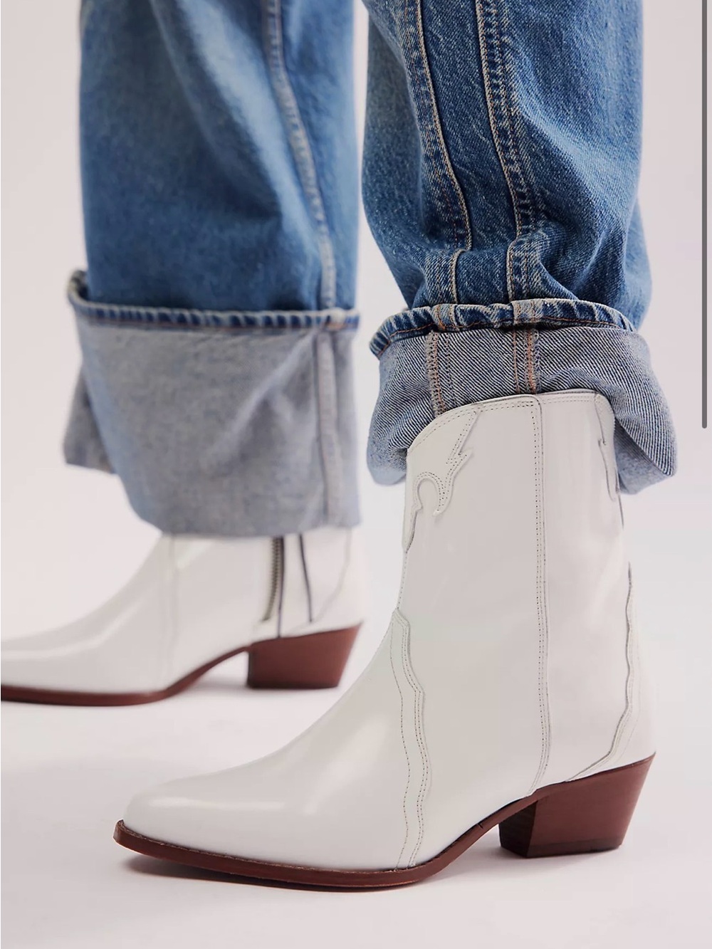 Free People New Frontier Western Booties Ivory White Patent Boots size 9